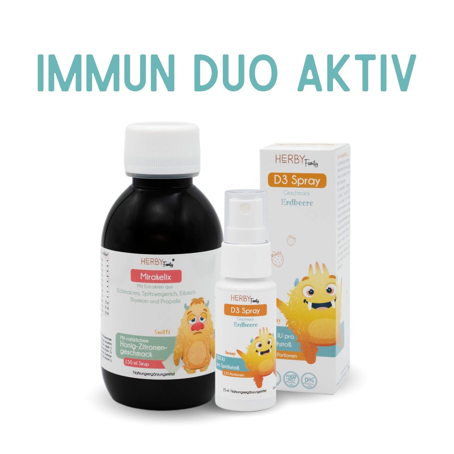 Immun Duo Aktiv - Vorteilspack für Kinder zur Steigerung der Abwehrkräfte-besteht aus Mirakelix und Vitamin D3