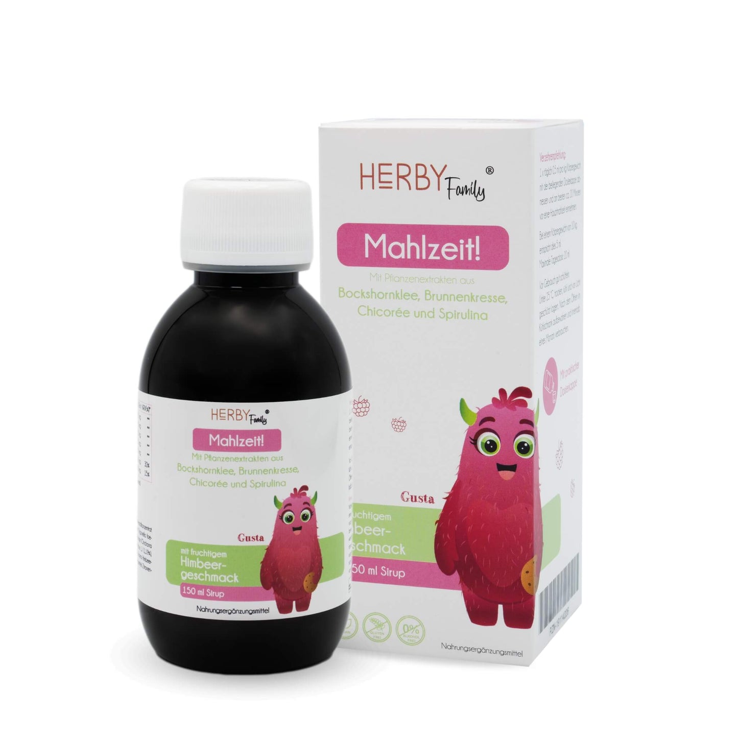 Flasche des Mahlzeit Saft mit Faltschachtel