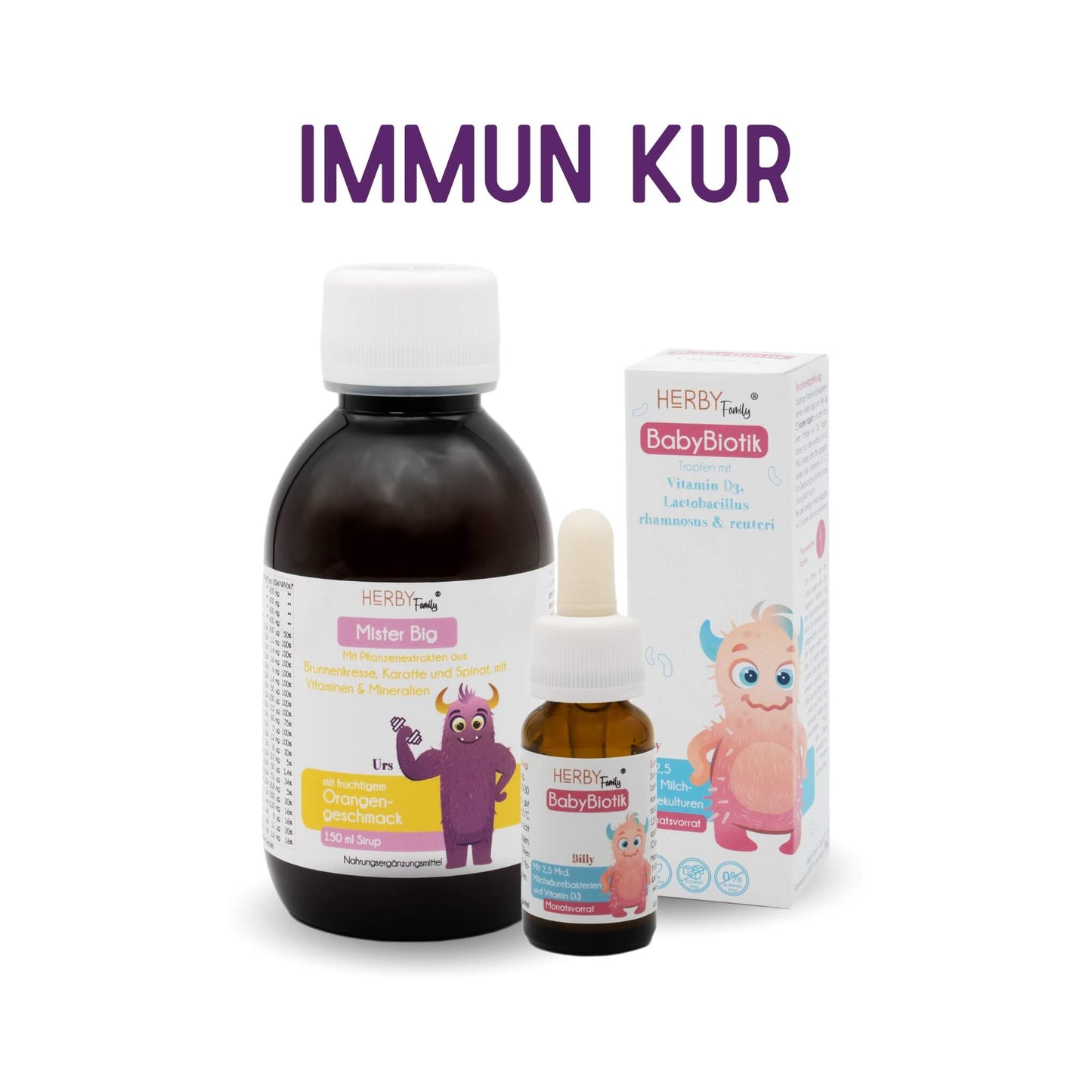 Immun Kur - Set für Kinder bestehend aus Mister Big und BabyBiotik Tropfen