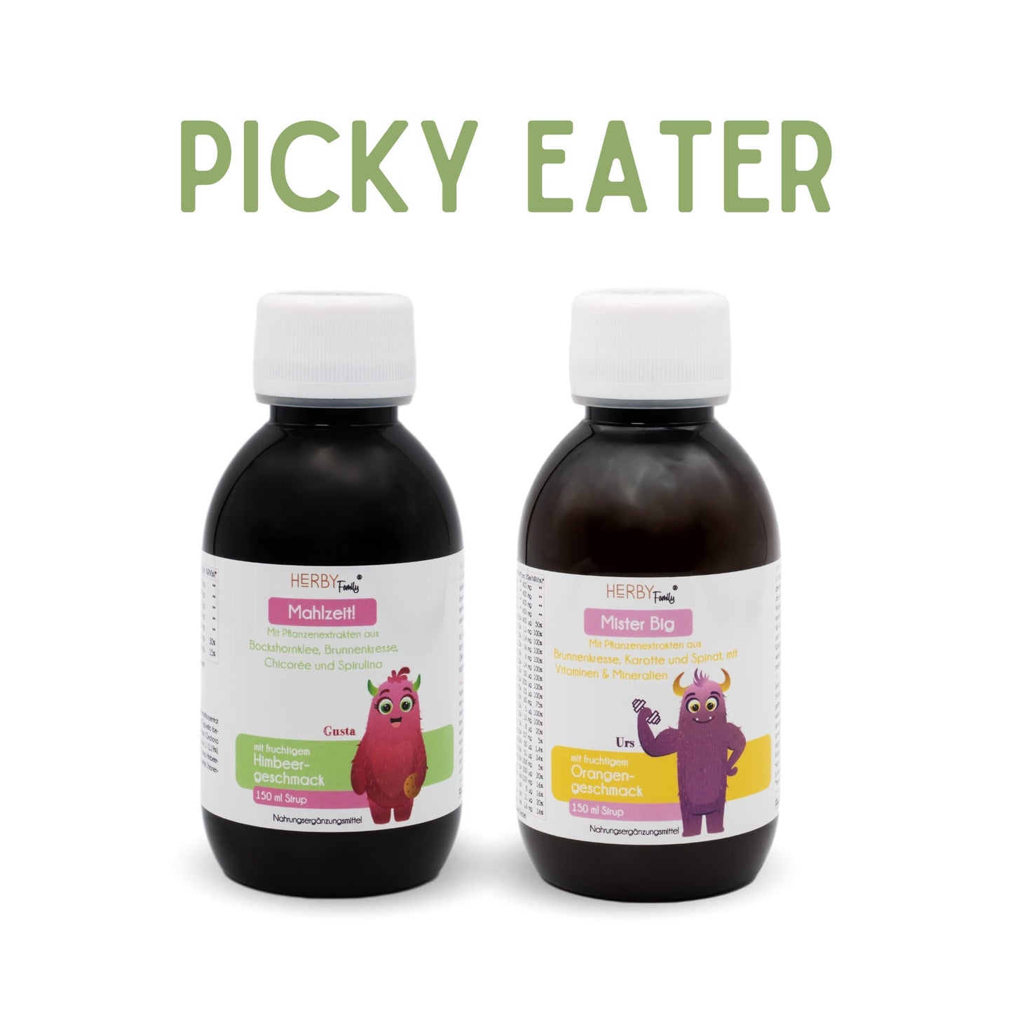 Titel Picky Eater und die Flaschen des Mahlzeit und Mister Big Sirup
