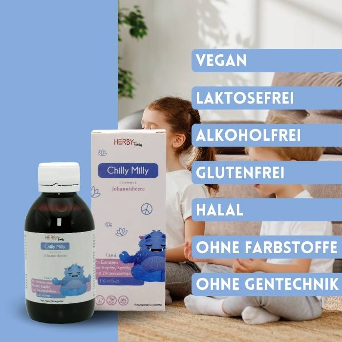 Eigenschaften des Chilly Milly Sirup wie Vegan, Laktosefrei, Alkoholfrei etc.