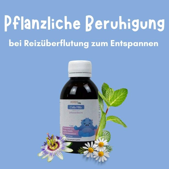 Chilly Milly Flasche mit Passionsblume, Kamillenblüte und Zitronenmelisse für pflanzliche Beruhigung