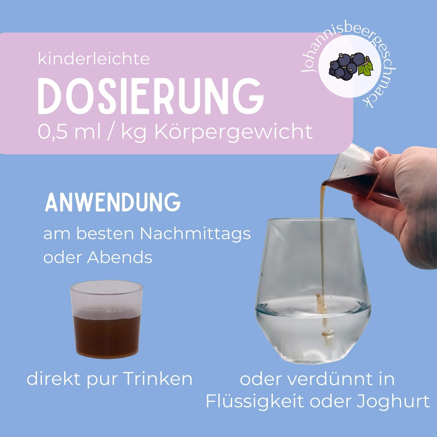 Dosierbecher gefüllt mit dem Chilly Milly Sirup  oder verdünnt in Flüssigkeit oder Joghurt