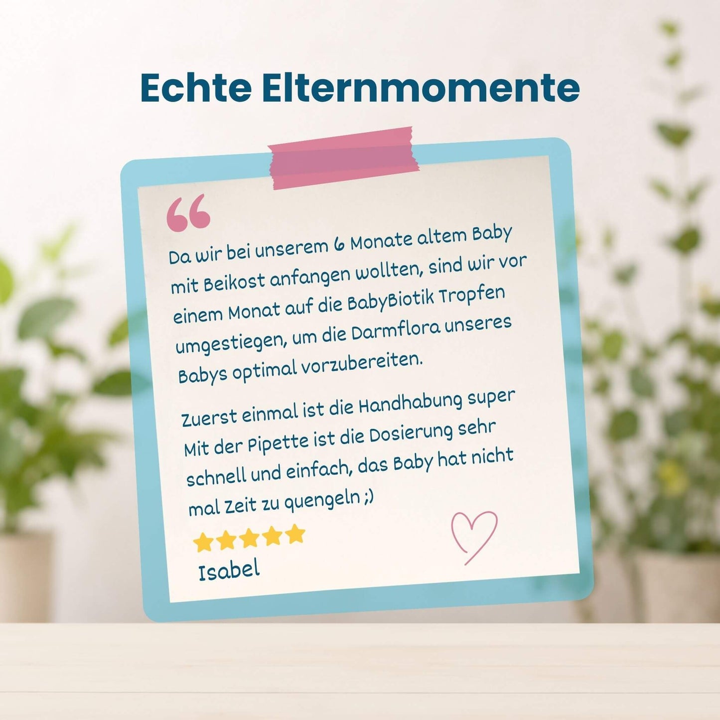 Kundenbewertung zu BabyBiotik Tropfen von Isabel, fünf Sterne, Erfahrungsbericht einer Mutter