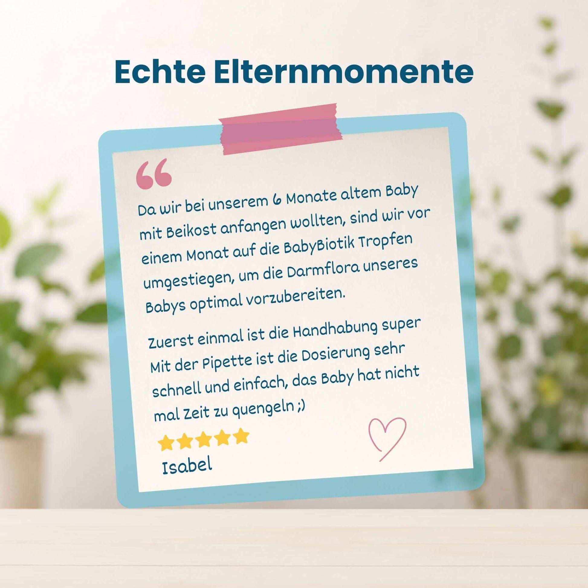 Kundenbewertung zu BabyBiotik Tropfen von Isabel, fünf Sterne, Erfahrungsbericht einer Mutter