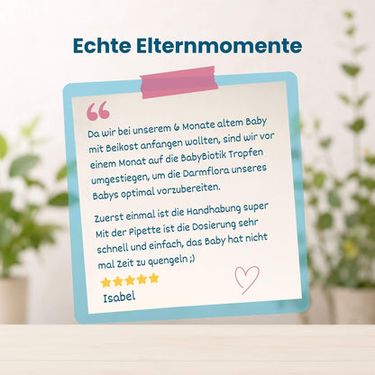 Kundenbewertung zu BabyBiotik Tropfen von Isabel, fünf Sterne, Erfahrungsbericht einer Mutter
