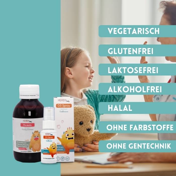 Das Immun Duo Aktiv ist vegetarisch, glutenfrei, laktosefrei, alkoholfrei, halal, ohne Farbstoffe, ohne Gentechnik