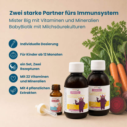 Immun Kur Set mit Mister Big Vitaminen und Mineralien sowie BabyBiotik Milchsäurekulturen