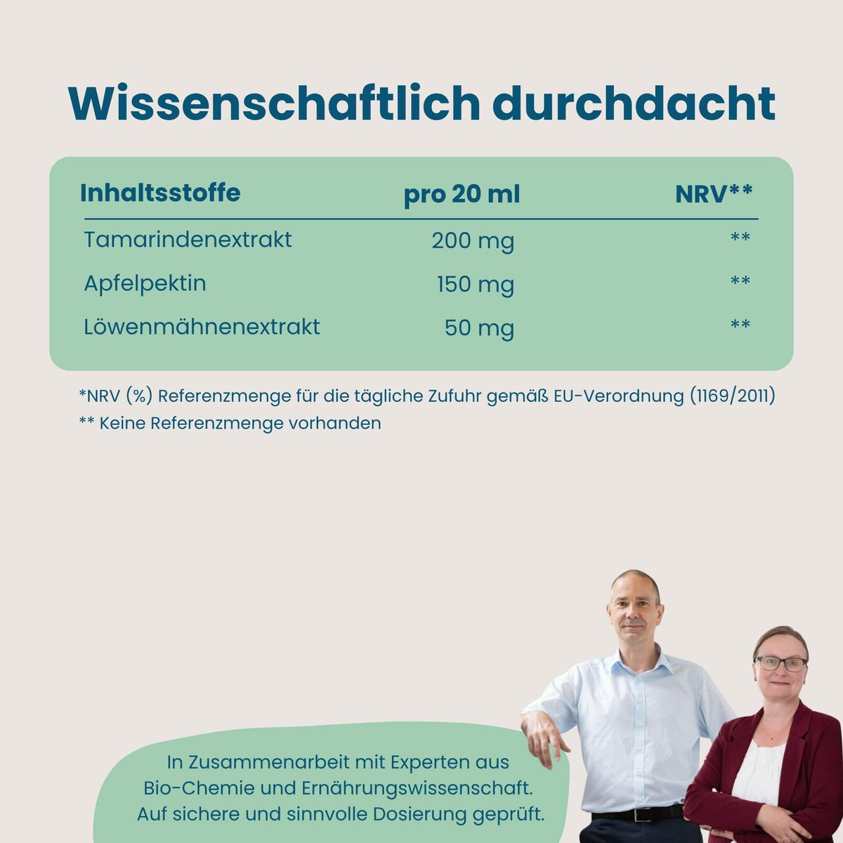 Wissenschaftlich durchdacht Nährwerttabelle mit Tamarindenextrakt, Apfelpektin und Löwenmähne