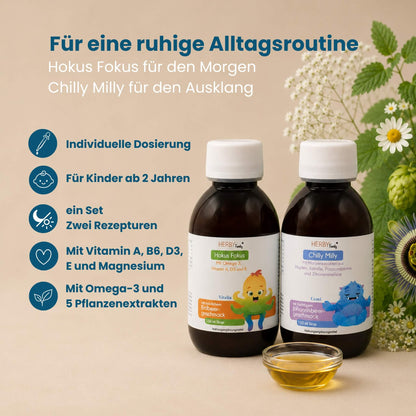 HERBY Family Wild Child Set, Hokus Fokus Erdbeergeschmack und Chilly Milly Johannisbeergeschmack, je 150 ml, für Kinder ab 2 Jahren